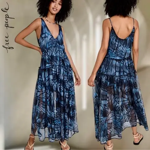 Free People  JULIANNA ABSTRACT PRINT MAXI DRESS in Navy Size XS NWT