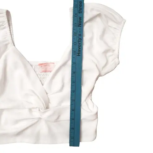 Wishful park Wishful Thinking Crop Top, Sweetheart Pullover Puff Sleeve Womens Small, White