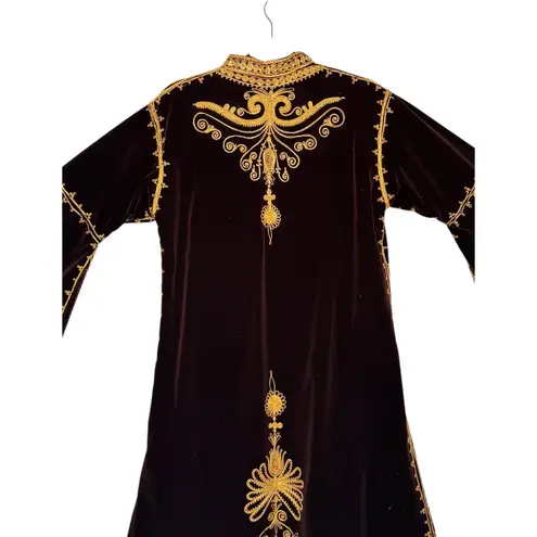Vintage Moroccan Brown Velvet Kaftan with Gold Embroidery Robe medium