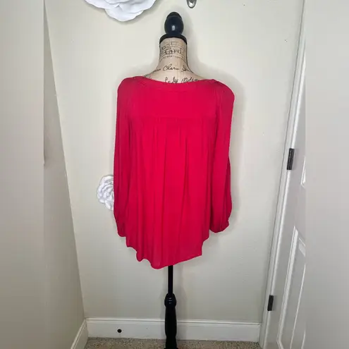 Maeve NTM: by Anthropologie Red Boho Flowy Tunic Blouse Long Sleeve V-Neck