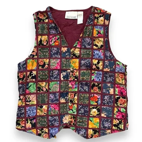 Vintage Casey & Max Vest Multicolor Floral Patchwork Checkered Tie Waistcoat Black Size M