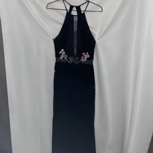 XScape WO SIZE 10 LONG MAXI EVENING DRESS BLACK BEADED EMBROIDERED FLORAL DESIGN