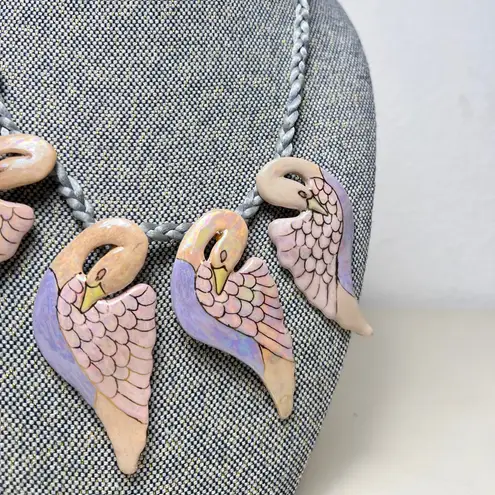 Paty Antúnez Five Swan Pendant Necklace 1980s Vintage Artisan Jewelry AS IS Pink