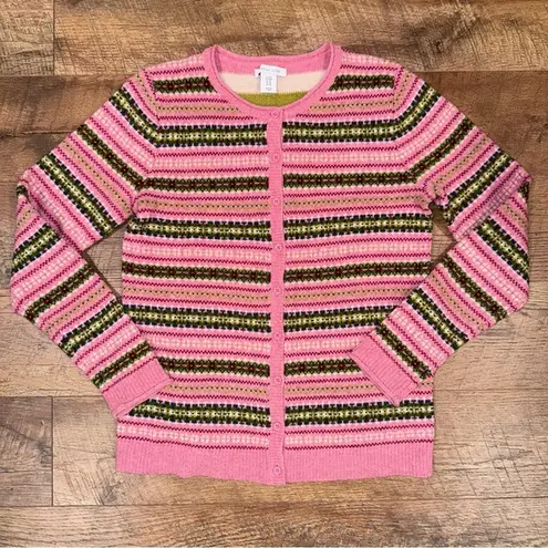 Tabitha Webb Wool Black Striped Pink Cardigan Sweater