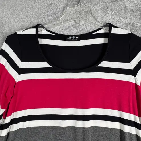 MIIK Tunic Top Long Sleeve Scoop Neck Casual Comfy Striped Black Gray Medium