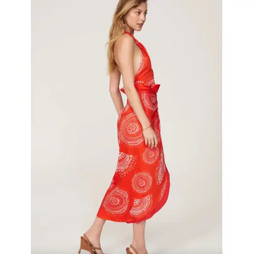 Andres Otalora Dress Womens 2 Orange Selva Midi Sarong Halter Tie Neck Resort
