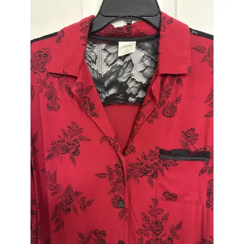 Soma Red Black Lace Dark Romantic Floral Pajama Set Size Large Cozy Goth