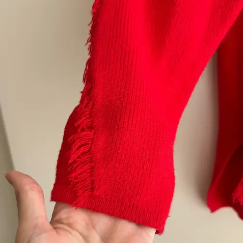 ontwelfth Red Fringey Sweater, Bright Red Knit Crewneck Sweater, Size Medium