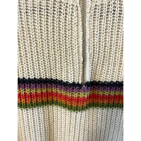 Be cool Mock Neck Womens Cream Rainbow Stripe Oversized Knit Sweater M Zip up