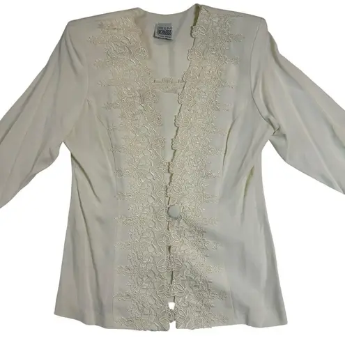 Vintage R&M Richards by Karen Kwong Ivory Lace Appliqué Blazer Top White Size 12P