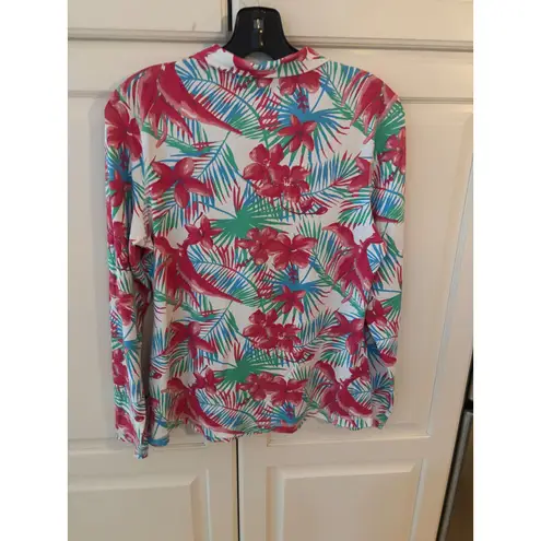 Banana Boat UPF 50+ Sun Shirt Medium Pink Floral Print Long Sleeve Half Zip Top