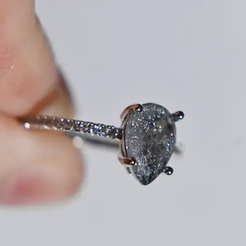 Dazzling Silver Teardrop Pear Shape Ring 7 new gift Black Quartz formal bride