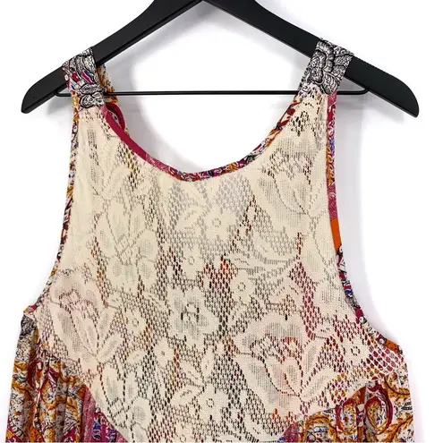 Free People INTIMATELY  Count Me In Trapeze Tunic Top Pink Orange Cream M
