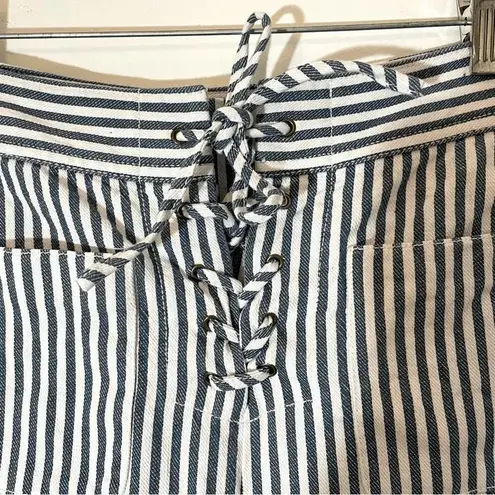 Madewell  Blue & White Striped Cropped Drawstring Tie Closure Cotton Wide Leg Pant Size 2