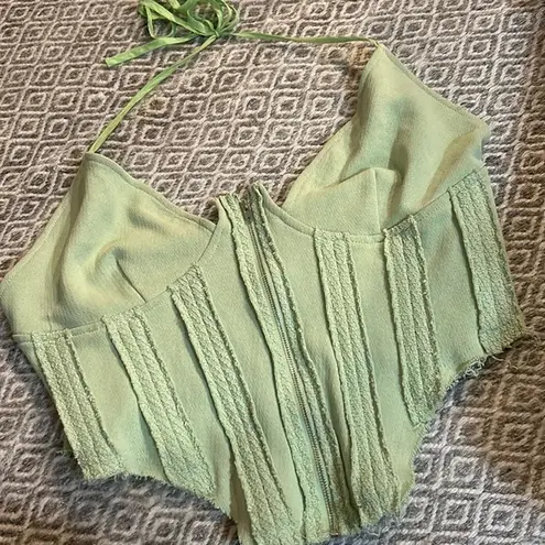 Pretty Little Thing  Green Cotton Corset Halter Top Size 14‎ - Image 1