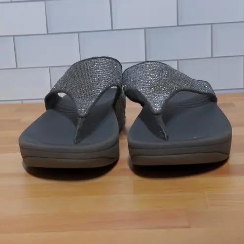 FitFlop Silver Lulu Superglitz Sandals Thong Flip Flop Sequins - Size 8