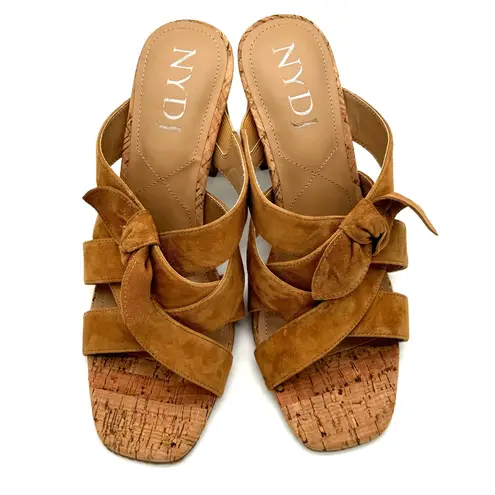 NYDJ Loreri Suede Leather Tan Cork Mule Block Heel Casual Sandals Size 9