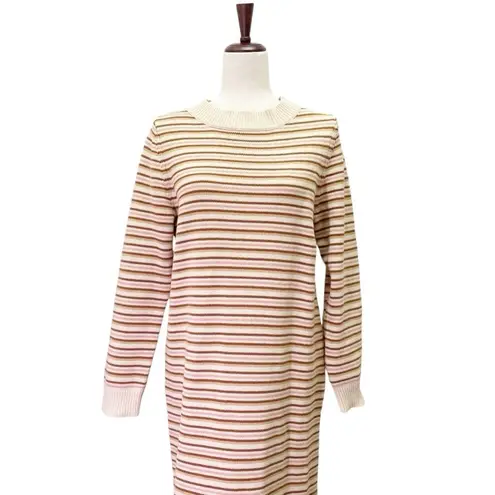 Roolee NWT Striped Midi Sweater Dress Cream Tan Pink Long Sleeve Size Small NEW