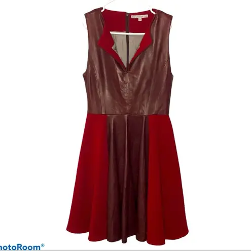 Beckley By Mellissa Mila Oxblood Leather Pleated Mini Dress Sleeveless Luxury Red Size 4