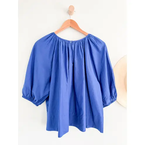 Madewell  | NWT Shirred Puff-Sleeve Top in Cotton-Silk Voile Bright Sapphire Sz L