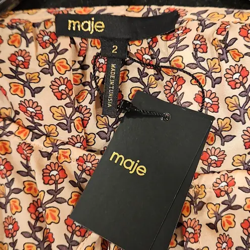 Maje 💕 Lolivate Floral-Print Satin Blouse Mini Fleurs Print Size 2 = Medium NWT