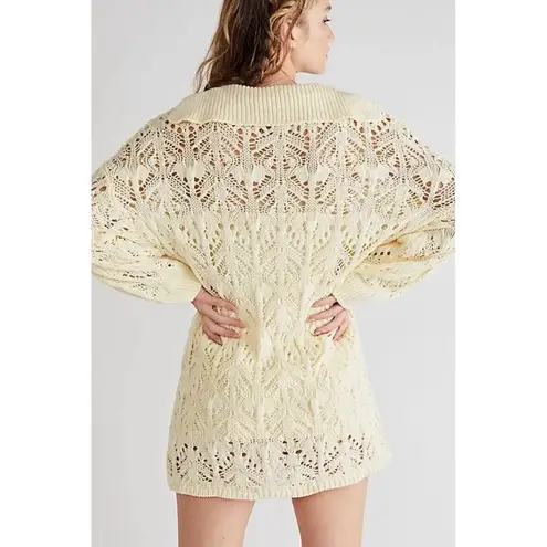 Free People  Butter Yellow Elton Mini Dress Crochet Size XL