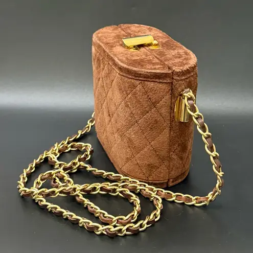 Vintage COMECO Brown Suede Leather Quilted Chain Vanity Bag