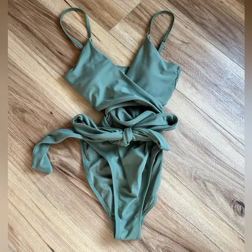 Aerie  Green Wrap One Piece Swimsuit- Size Small Long