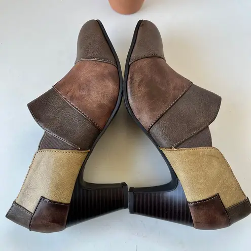 New York Transit Colorblock Patch Ankle Women Booties Sz 7.5 Chunky Boho Retro