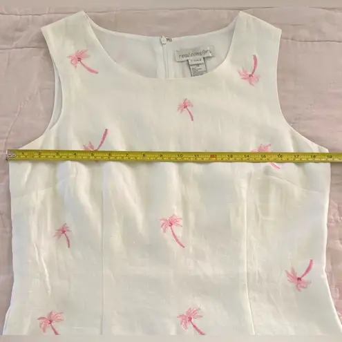Real Comfort Linen White w/Pink Embroidered Palm Trees SL Lined Dress Size 12