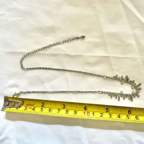 Silver tone rhinestone dainty choker necklace