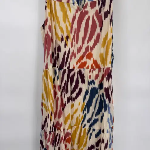 Tahari Tiered Maxi Dress Womens Large Multicolor Abstract Print Lined Cotton
