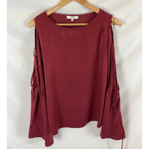 Ro & De  lace up bell sleeve satin maroon top size small