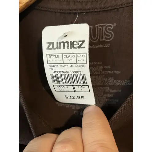Peanuts + Zumiez Snoopy Hearts T Shirt Unisex Size L Brown Short Sleeve Crew NWT Size L