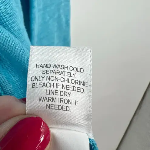 J Jill Love Linen Open Front Cardigan Blue Long Sleeve Pleated 100% Linen large