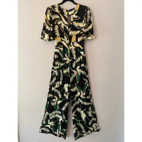 Farm Rio Anthropologie Black White Toucan Short Sleeve Jumpsuit One Piece XS