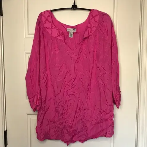 Caribbean Joe Women's Barbie Pink 100% Viscose 3/4 Sleeve Lightweight Blouse L