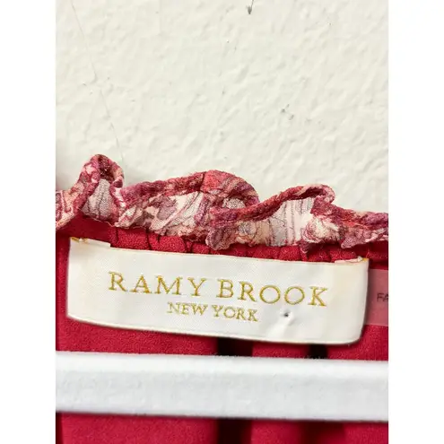 Ramy Brook Luanne Paisley Print Long Sleeve Silk Blouse Cherry Red Women's XS