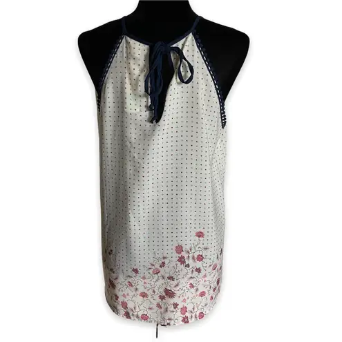 Kaileigh Stitch Fix Womens Top Sz L Rafael Crochet Trim Halter Blouse Blue NEW