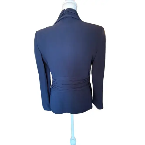 Dark Navy Escada Draped Blazer Rhinestone Clasp Evening Formal, Size 40 Blue