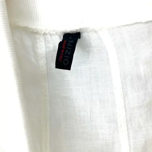Inizio Italy L Sleeveless Tunic Dress Top Pure 100% Linen Cowl Neck Knee Length White Size L