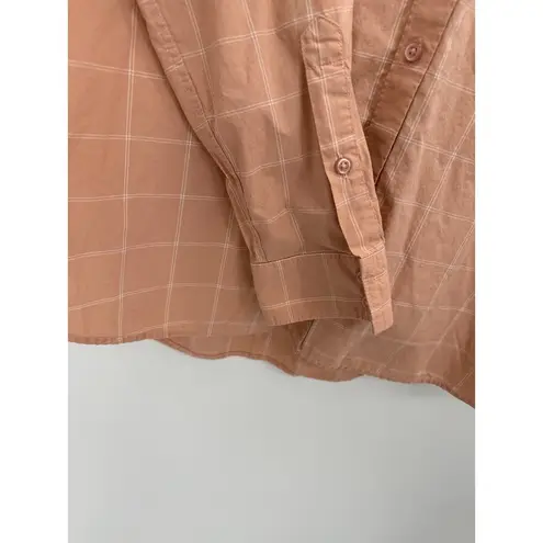 Garnet Hill Women 12 Salmon Pink Button Down Shirt Windowpane Plaid Pima Cotton