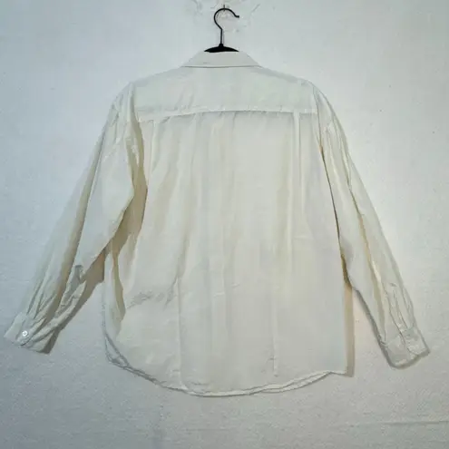 Esprit VTG Ivory White Button-Up Long-Sleeve Silk Blouse Shirt Size Medium