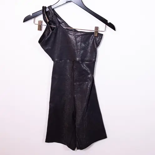 Solely Fit Metallic Croc Pattern Embossed One Shoulder Romper One Piece Black XS