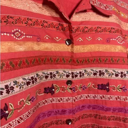 Classic Elements Vintage Jacket Women L Orange Tapestry Boho Embroidered Cottage