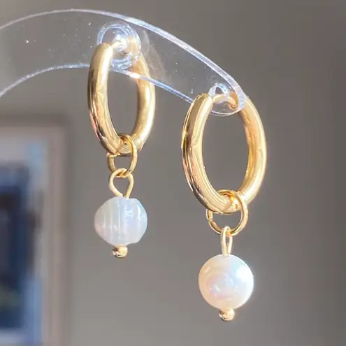 Handmade dainty freshwater pearls hoop earrings💖
