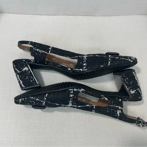 J Renee Samina Womens Sz 8.5 Black & White Plaid Sling Back Pumps