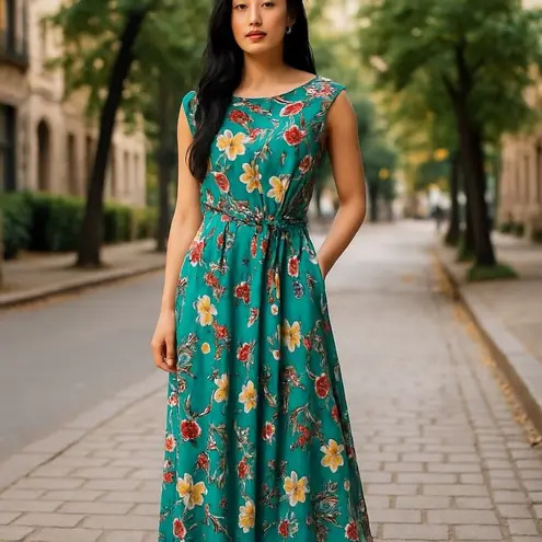 Nina Leonard Floral Maxi Dress Sleeveless Casual Summer Dress Size L