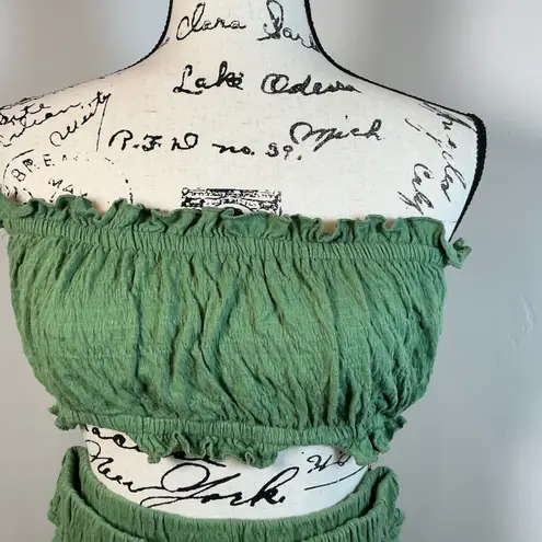 Free People Twyla Piece Set Green Ruffle Trim Strapless Top Shorts Medium