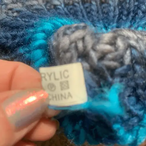 None Knit Beret Hat Green Blue Tonal Shades Slouchy Multicolor Winter Cap Warm